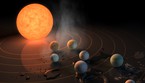 Rappresentazione artistica della stella Trappist-1 con il suo sistema planetario (fonte: NASA/JPL-Caltech) (ANSA)