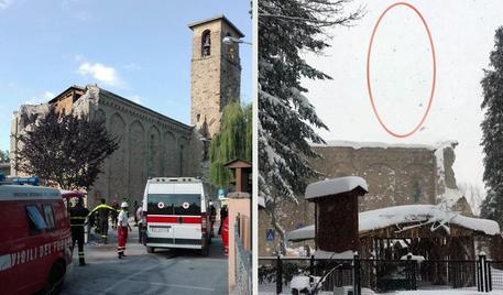 La chiesa di Sant'Agostino prima e dopo le scosse di oggi © ANSA