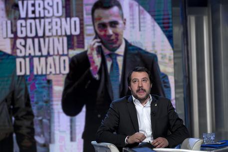 Il Leader della Lega Nord Matte Salvini ospite della trasmissione condotta da Bruno Vespa 'Porta a  Porta' (archivio) Â© ANSA 