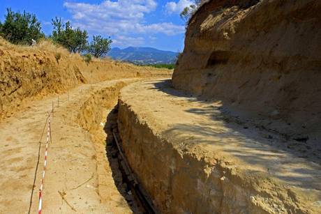 Ancient marble-faced wall found in Amphipolis.