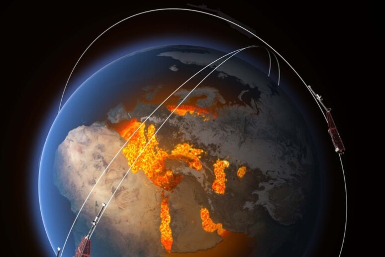 Rappresentazione artistica dei satelliti Swarm dell 'Esa (fonte: ESA/ATG Medialab) - RIPRODUZIONE RISERVATA