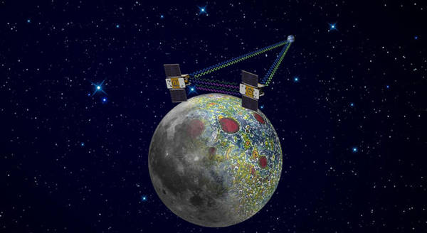 Rappresentazione artistica della missione Grail (fonte: NASA/JPL-Caltech)