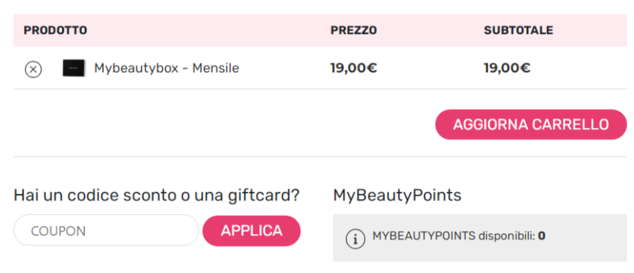 dove inserire un codice mybeautybox