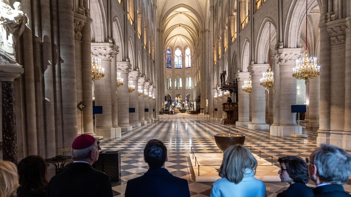 French President Macron visits Notre-Dame in Paris