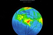 La mappa del monossido di carbonio liberato dai roghi in Amazzonia, realizzata dal satellite Aqua della Nasa. In rosso le regioni con maggiore concentrazione del gas inquinante