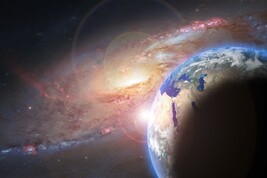 Rappresentazione artistica della Terra con il Sole e la Via Lattea (fonte: PxHere)