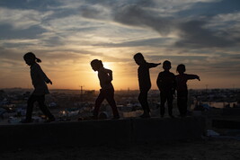 Displaced Palestinians at Khan Younis makeshift camp, southern Gaza