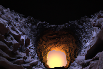 Rappresentazione artistica di una base lunare costruire all'interno di un tunnel di lava (fonte: Raresvent, da Wikimedia)