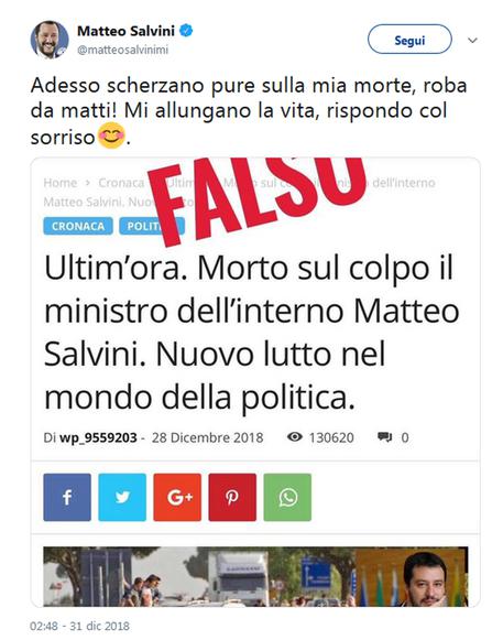 Dal profilo Twitter di Salvini © ANSA