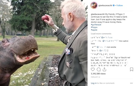 Il post IG di Vacchi col video dell'ippopotamo nel giardino © Ansa