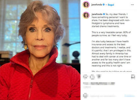Il post pubblicato dall'attrice Jane Fonda sul proprio profilo Instagram © ANSA