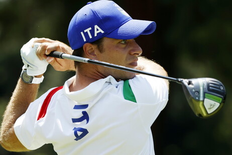 Golf Guido Migliozzi of Italy tees off on the ninth tee during the Men's Individual Stroke Play Roun