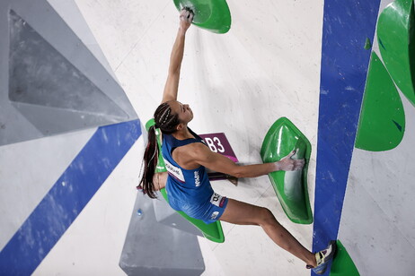 Akiyo Noguchi of Japan competes during the Women's Final in Sport Climbing events of the Tokyo 2020