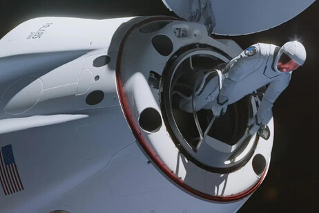 Ricostruzione artistica della passeggiata spaziale della missione Polaris Dawn (fonte: SpaceX)
