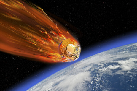 Rappresentazione artistica del rientro del satellite Cluster nell'atmosfera (fonte: ESA)