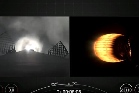 Le ultime fasi del rientro del booster di Falcon 9 (fonte: SpaceX, X)