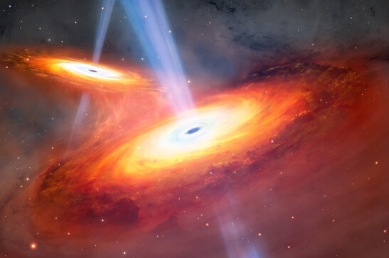 I buchi neri al centro dei due quasar hanno una massa di 100 milioni di volte quella del Sole (fonte: International Gemini Observatory / NOIRLab / NSF / AURA / M. Garlick)