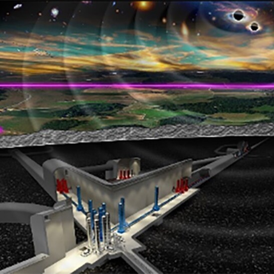 Rappresentazione artistica del futuro Einstein Telescope, destinato a cayyurare le onde gravitazionali (fonte: ET)