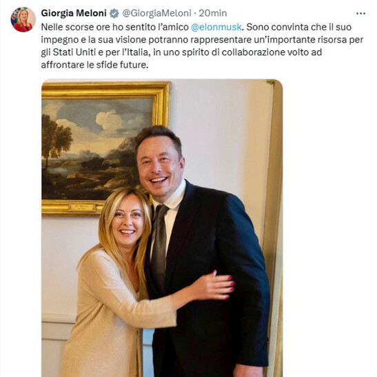 Meloni has conversation with 'asset for US and Italy' Musk