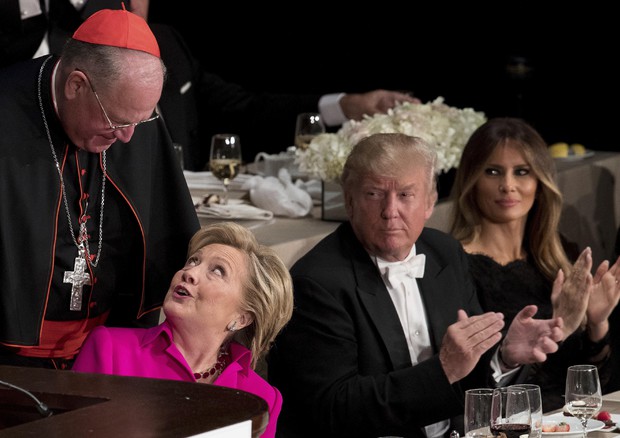 Hillary Clinton, Donald Trump, Timothy Dolan, Melania Trump (foto: AP)
