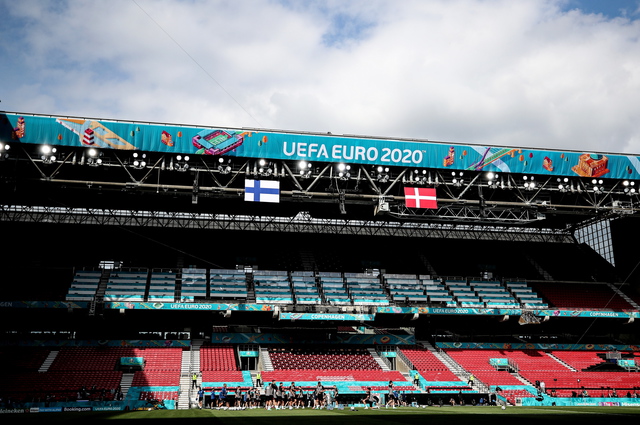 La Danimarca si allena nel Parken Stadium di Copenhagen ...