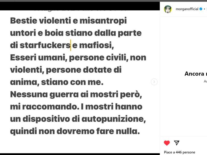 Morgan: 'Oggi piacciono i mostri, se lo fossi vi piacerei'