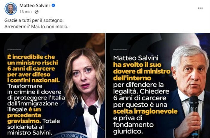 Salvini: “Grazie a tutti per il sostegno, io non mollo mai” – Notizie – Ansa.it