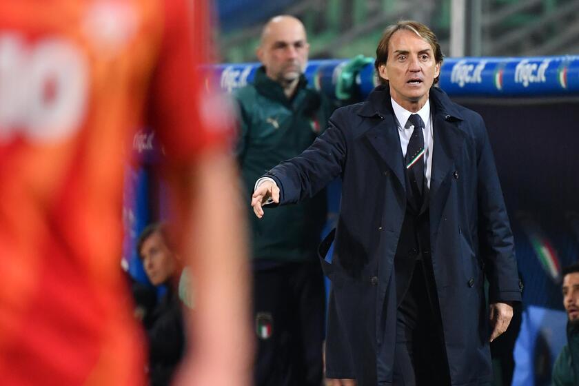 Mancini durante Italia Macedonia,partita costata agli Azzurri la qualificazione al Mondiale. 24/3/22 - RIPRODUZIONE RISERVATA