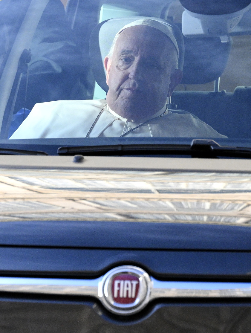 Pope Francis arrives at San Damaso courtyard at the Vatican