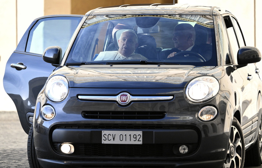 Pope Francis arrives at San Damaso courtyard at the Vatican