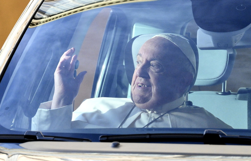 Pope Francis arrives at San Damaso courtyard at the Vatican