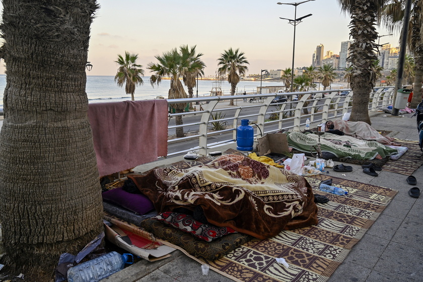 Displaced people stay at streets in Beirut