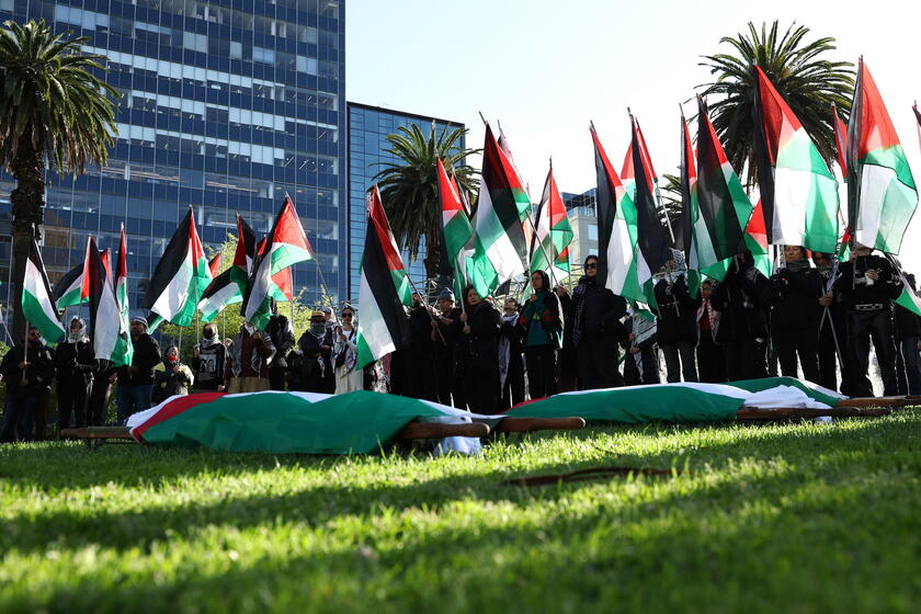 Pro-Palestine raising of the flags demonstration in Melbourne