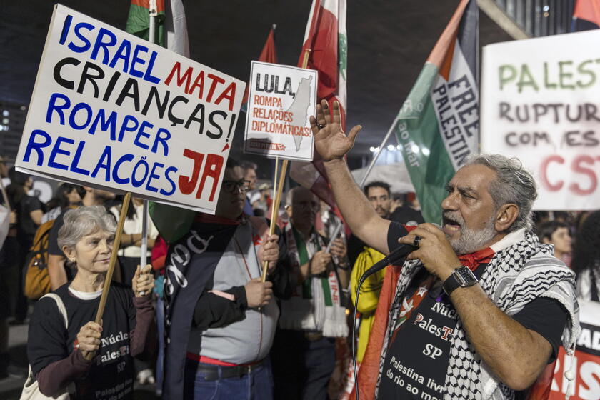 Protesters march in support of Palestinian people in Sao Paolo