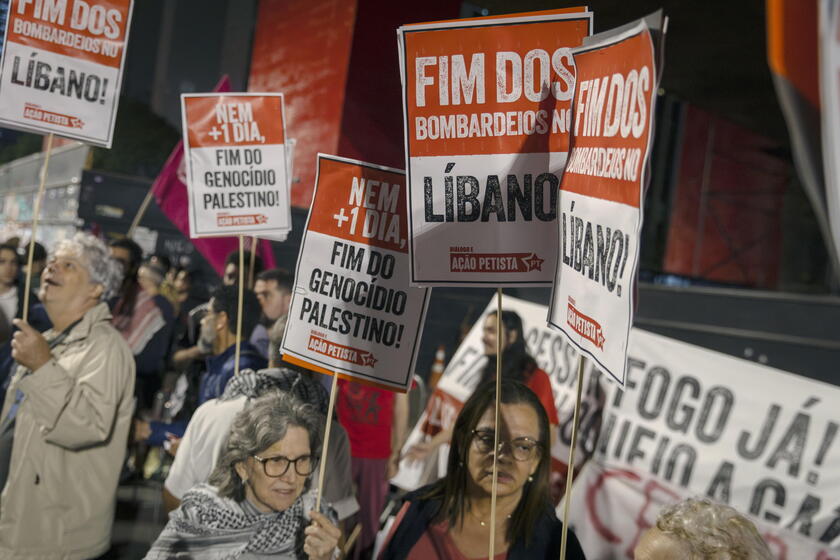 Protesters march in support of Palestinian people in Sao Paolo