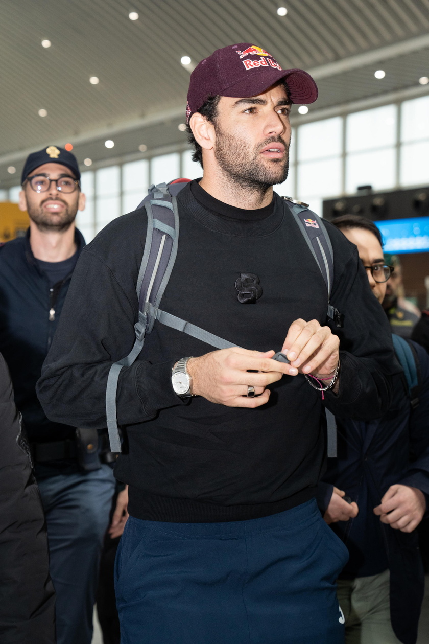 Italian Davis Cup player Matteo Berrettini arrives at Fiumicino airport