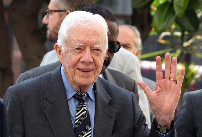 Arab League chief Nabil Alarabi meets Jimmy Carter and Lakhdar Brahimi