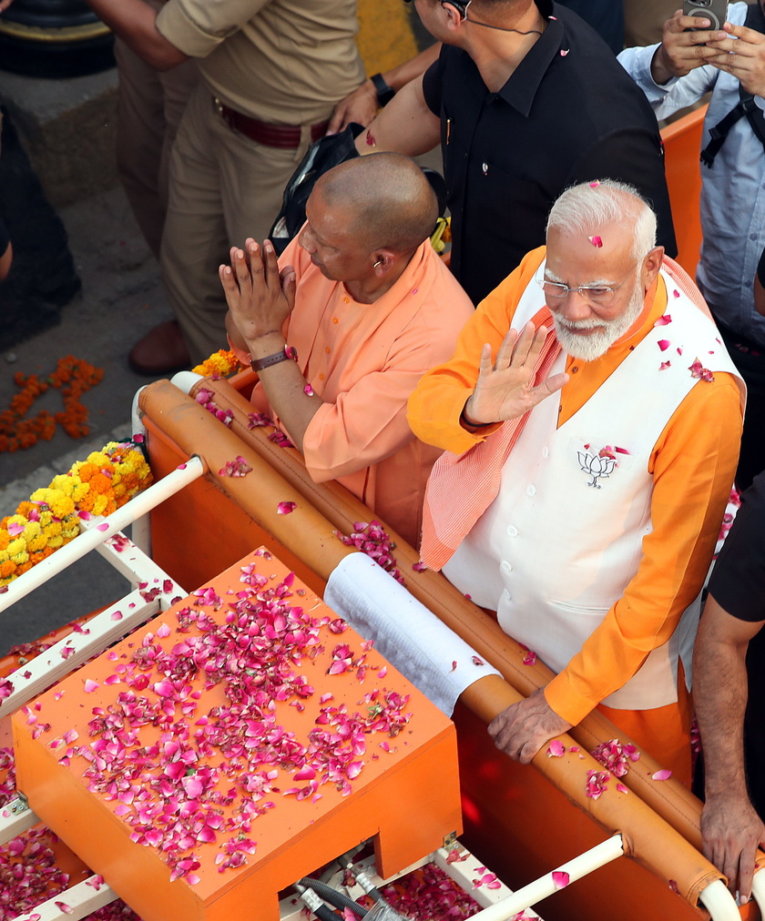 Indian Prime Minister Modi holds road show in Varanasi before filing parliamentary constituency nomination