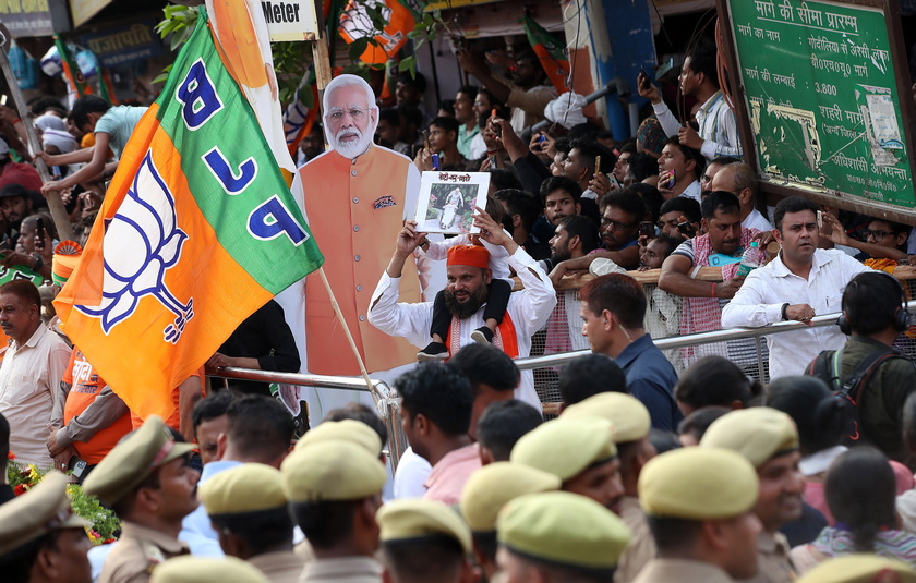Indian Prime Minister Modi holds road show in Varanasi before filing parliamentary constituency nomination