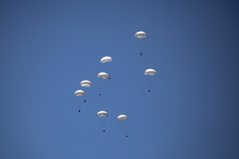 Military plane airdrops humanitarian aid into southern Gaza