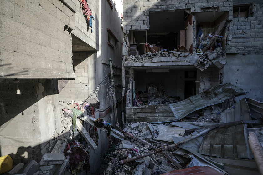 Damage following Israeli air strike on Al-Maghazi refugee camp in southern Gaza