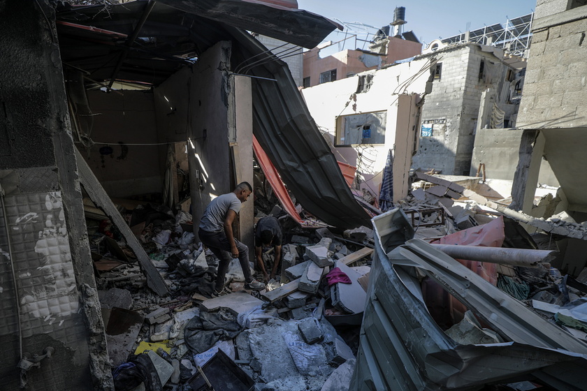 Damage following Israeli air strike on Al-Maghazi refugee camp in southern Gaza