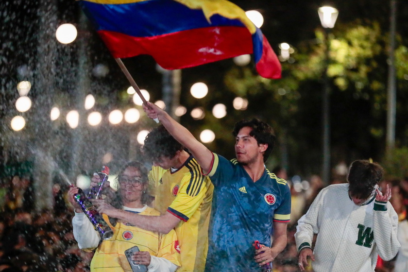 Fans cheer on the Colombian national team from Bogota