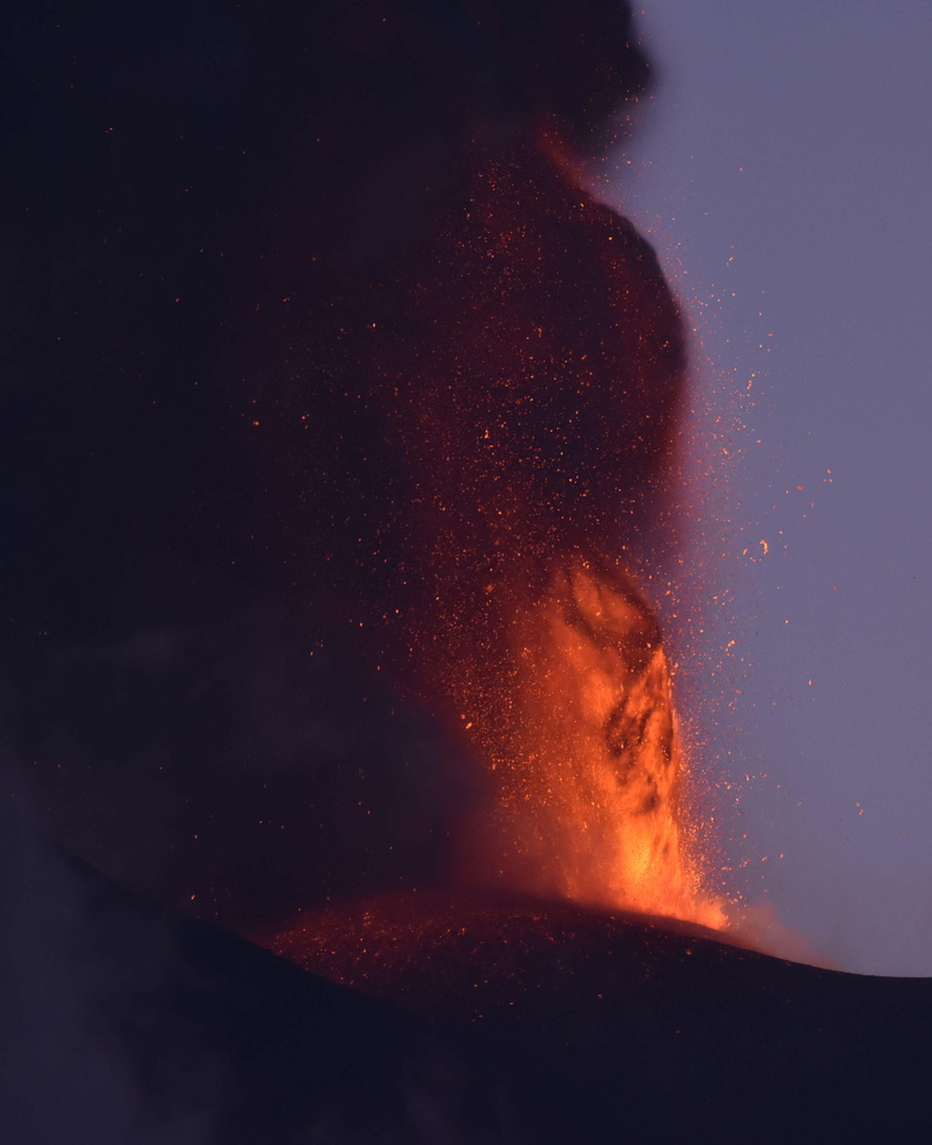 Mount Etna eruption in Sicily island