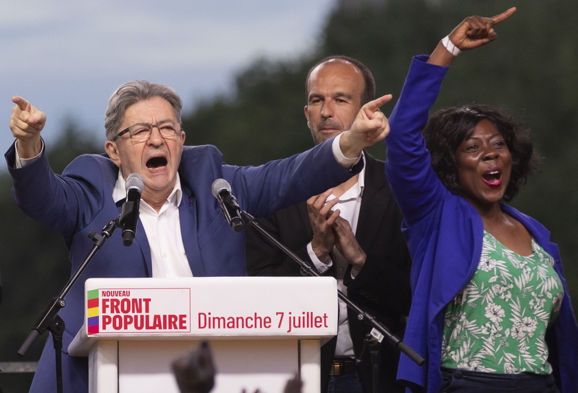 France's left-wing LFI leader Melenchon reacts after results of legislative elections