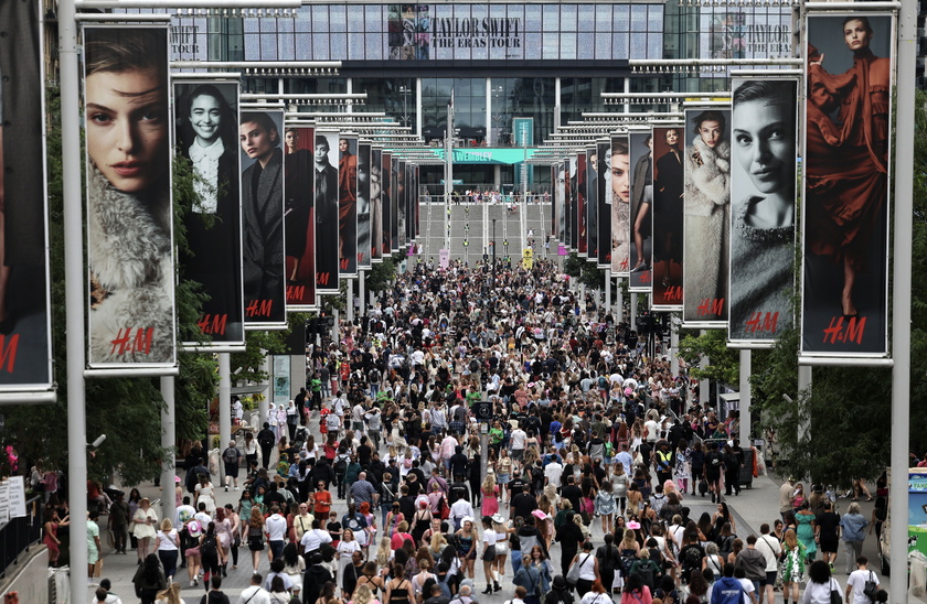 Taylor Swift fans gather at Wembley Stadium in London