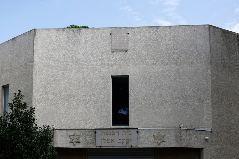 Police secure the area following explosion near synagogue in La Grande-Motte