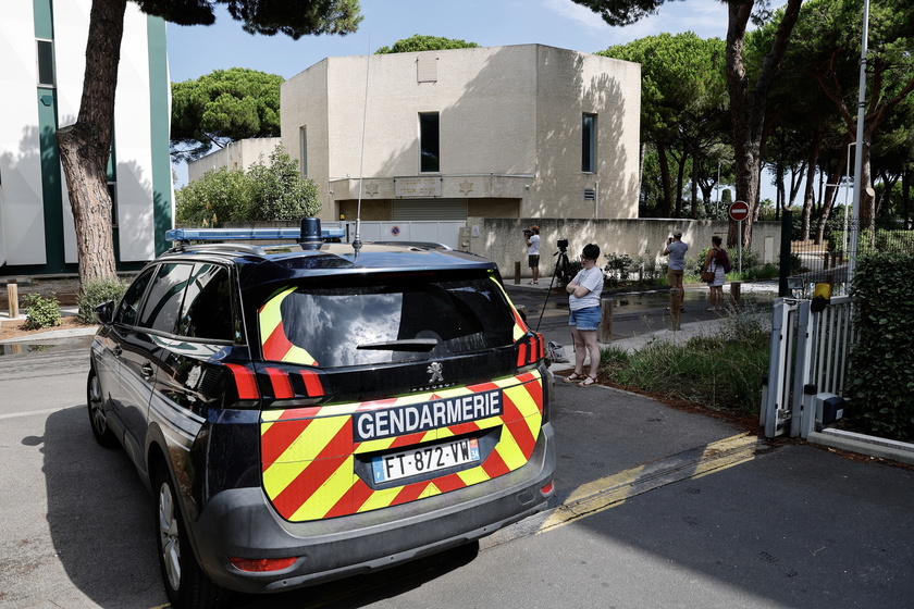 Police secure the area following explosion near synagogue in La Grande-Motte