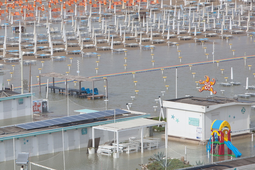 Flooded streets after storm surge in Emilia-Romagna region, Italy