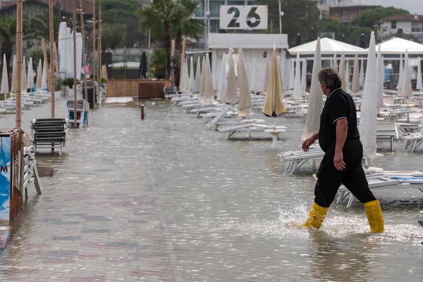 Flooded streets after storm surge in Emilia-Romagna region, Italy